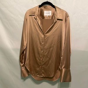 Frame denim women’s gold silk button down blouse size small